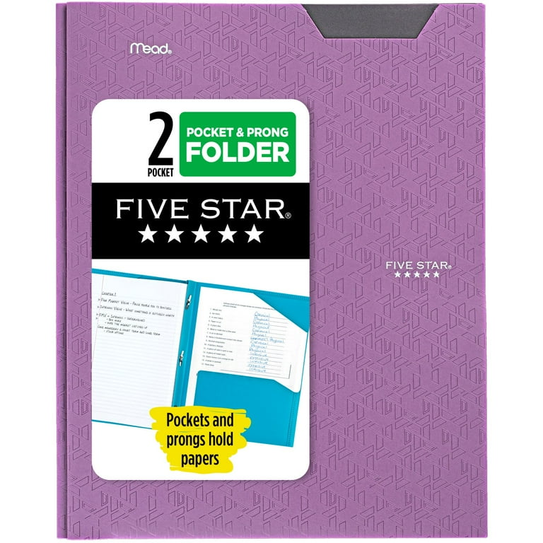 Five Star Stay-Put Pocket Paper Folder, Durable Plastic, Prong