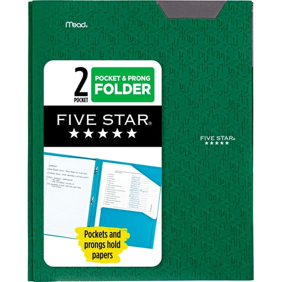 Five Star Stay-Put Plastic and Prong Folder, Forest Green (340300A-WMT22)