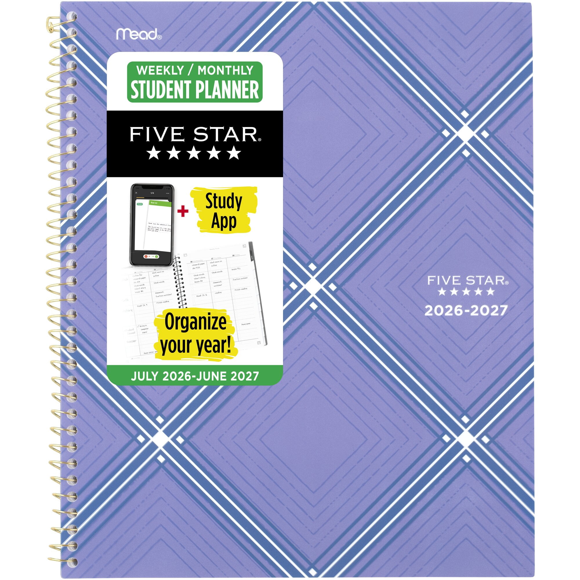 Five Star Style Academic 2026-2027 Weekly Monthly Student Planner Plus Study App