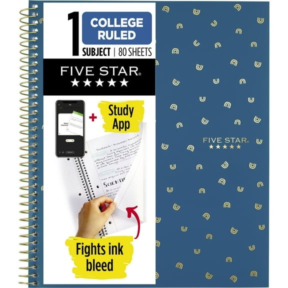 Five Star Style Spiral Notebook + Study App, 1 Subject, College Ruled, Diamond Cover
