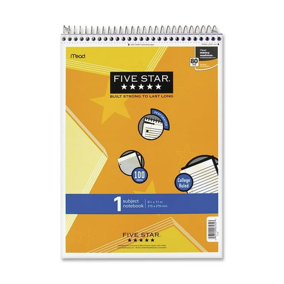 Five Star Topbound Notepad, 1 Subject, College Ruled, Assorted (06182)