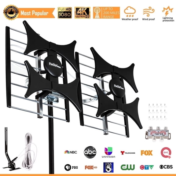 Five Star. FSA-5828K-J Indoor TV Antenna, Set with FSA 5828 Upgraded Antenna, 200 m Reception Range, New