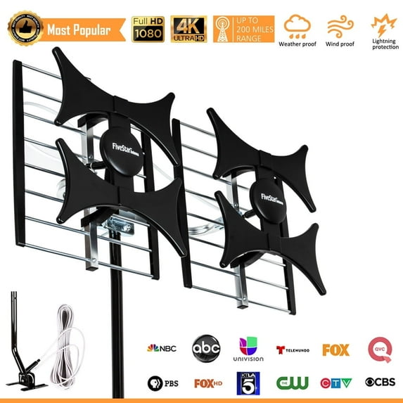 Five Star FSA-5828J Outdoor TV Antenna, Set with 40ft RG59 Coax Cable, 200 m Reception Range, New 1 Count, 1 Pack
