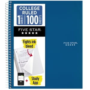 Cuaderno Five Star 1 Materia College Ruled con App de Estudio, 8.5" x 11", Azul Pacífico, Poli, Espiral, 100 Hojas