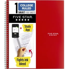 Five Star Spiral Notebook + Study App, 1 Subject, College Ruled, 8.5" x 11", Fire Red
