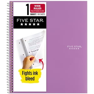 Cuaderno espiral Five Star + app de estudio, 1 materia, rayado ancho, 8" x 10.5", amatista