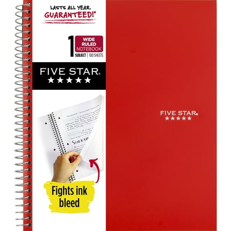 Five Star Wirebound Notebook, 1 Subject, Wide Ruled, Fire Red (930010CK1-WMT-MOD)