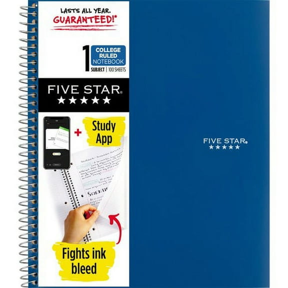 Five Star Wirebound Notebook - 1 Subject(s)100 Pages - Wire Bound - College Ruled - 8 1/2" x 11" - Blue Cover - Double Sided Sheet, Durable, Water Resistant, Wear Resistant, Tea | Bundle of 2 Each