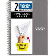 Five Star Wirebound Notebook, 2 Subject, College Ruled, 6" x 9.5", Gray