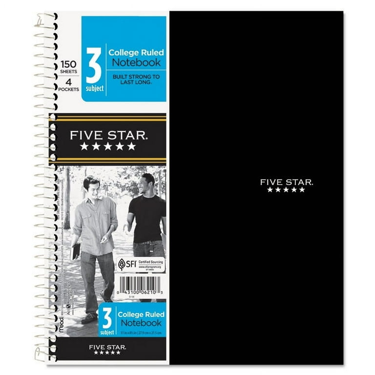 Five Star Notebook, 3 Subject, College Ruled, 150 Sheets