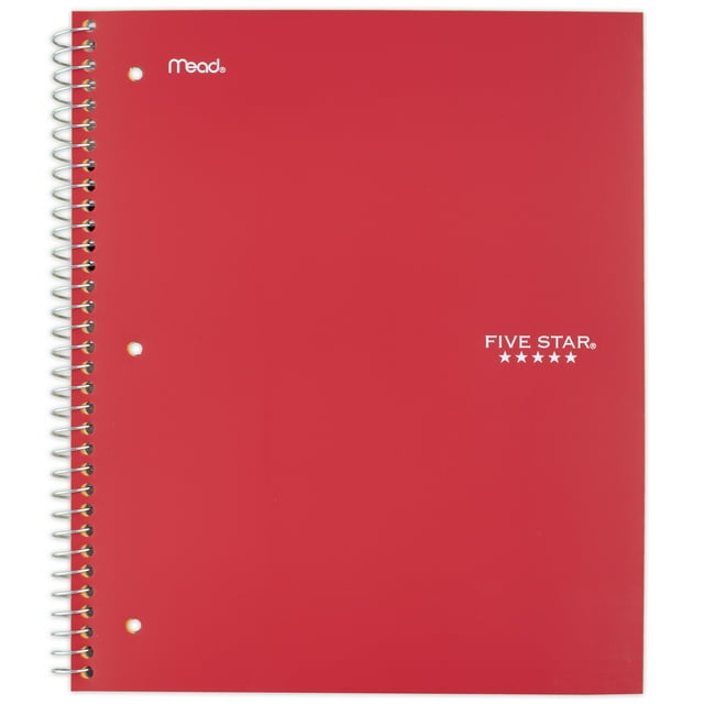 Five Star Wirebound Notebook, 3 Subject, Wide Ruled, Fire Red (930011CK1-WMT)