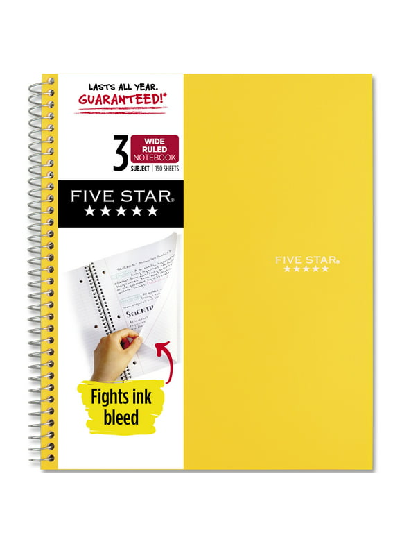 Five Star Wirebound Notebook, 3 Subject, Wide Ruled, Harvest Yellow (930011CJ1-WMT)