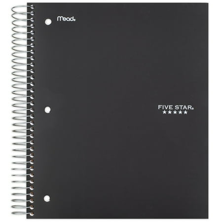 Five Star Wirebound Notebook, 5 Subject, Wide Ruled, Black (930012ZV0-WMT)