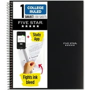 Five Star 1 Subject College Ruled Notebook Plus Study App, 8.5" x 11", Black, Poly, Spiral 100 Sheets