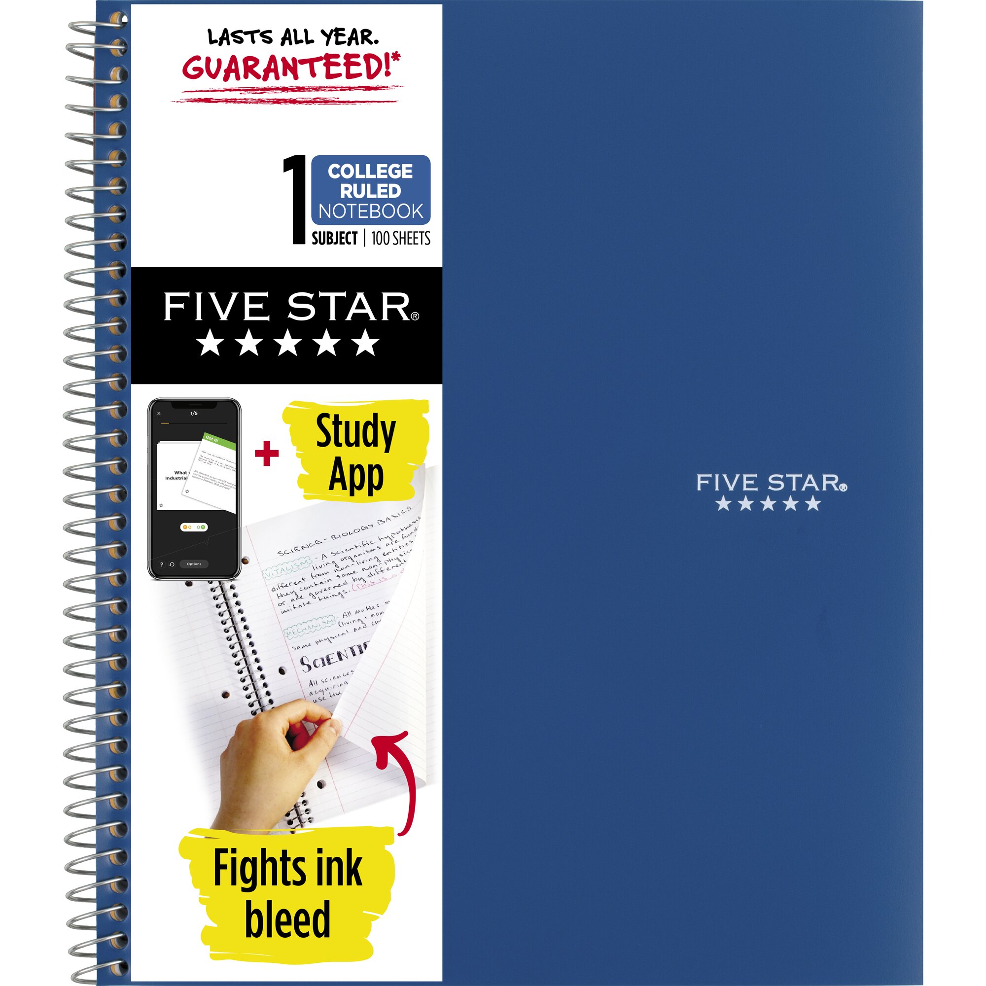 Five Star Wirebound Notebook Plus Study App, 1 Subject, College Ruled, Pacific Blue (820002D-WMT) - image 1 of 9