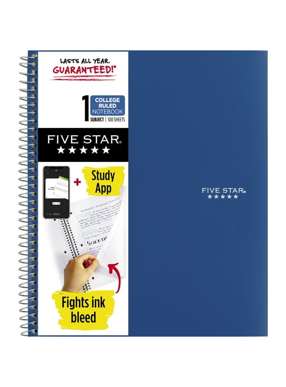 Five Star Wirebound Notebook Plus Study App, 1 Subject, College Ruled, Pacific Blue (820002D-WMT)