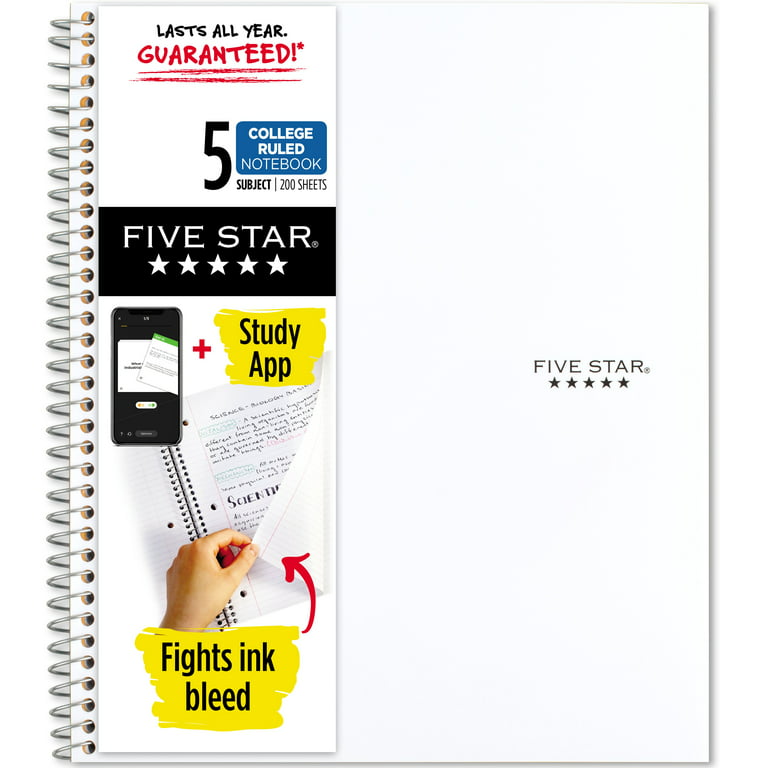 Five Star Wirebound College Ruled Notebook 5 Subject - Five Star Notebooks, White