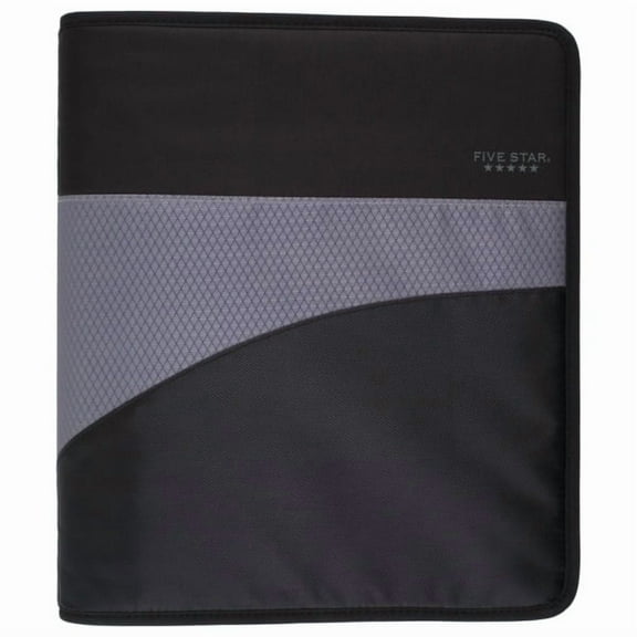 Five Star Zipper 3-Ring Binder, 1 1/2" Round Rings, Black/Gray