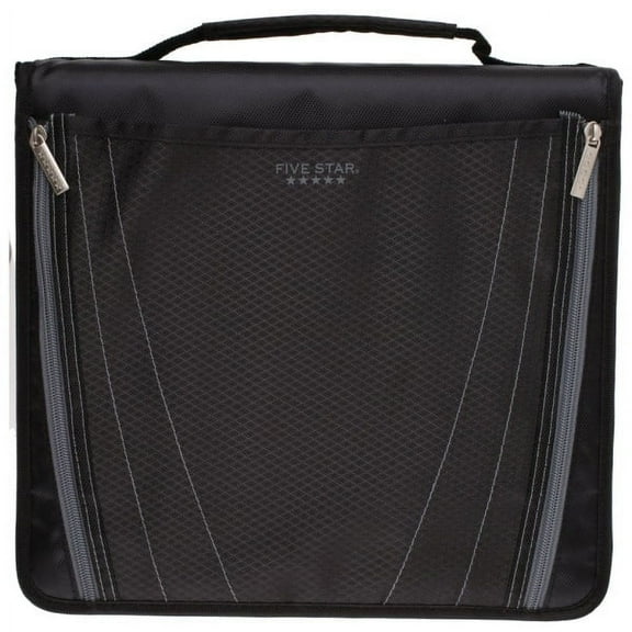 Five Star Zipper 3-Ring Binder With Pencil Pouch, 2" Round Rings, Black/Red