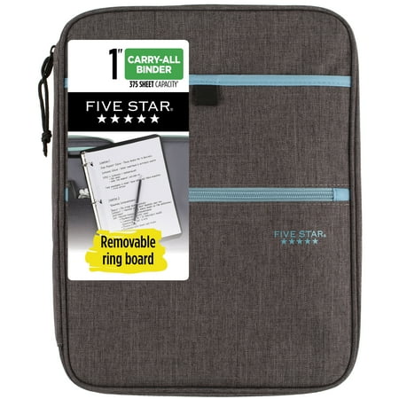 Five Star Zipper Binder, 1 Inch 3-Ring Binder, Carry-All with Internal Pockets and Dividers, Gray/Teal