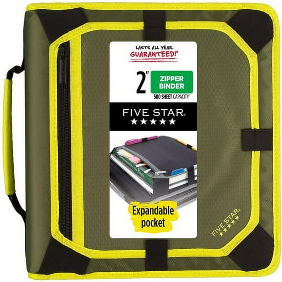 Five Star Zipper Binder With Expansion Panel, 2" Rings, Assorted Colors - 2" Binder Capacity - Letter - 8 1/2" x 11" Sheet Size - 380 Sheet Capacity - 3 x Round Ring Fastener( | Bundle of 2 Each