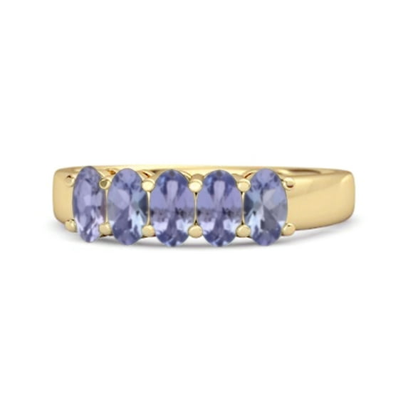 Five Stone 1.25 Cts Tanzanite Half Eternity 925 Sterling Silver Gold Vermeil Mother's Day Gift Ring