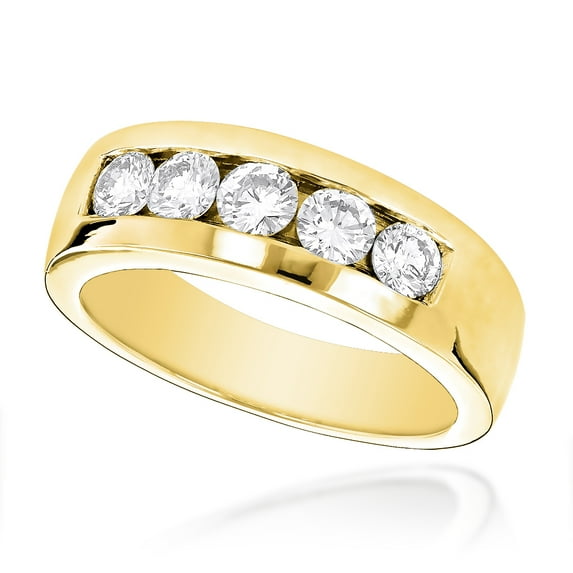 Five Stone 14K Mens Natural 1.0 Ctw Diamond Wedding Band (Yellow Gold Size 6)