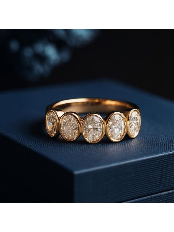 Five Stone Bezel Set Ring, Oval Cut Diamond Half Eternity Band Ring, Custom Family Birthstone Band, 925 Sterling Silver Mothers Ring, Anniversary Gift for Wife, Dainty Engagement Ring