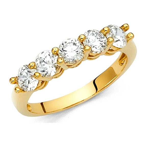 Five Stone CZ Wedding Band 14k Yellow Gold Round CZ Engagement Band Anniversary Five CZ Ring Size 5