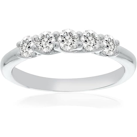 La Joya Five Stone Diamond | 10k White Gold 1/2 Carat Lab Grown Diamonds Wedding Band for Women | Size 5