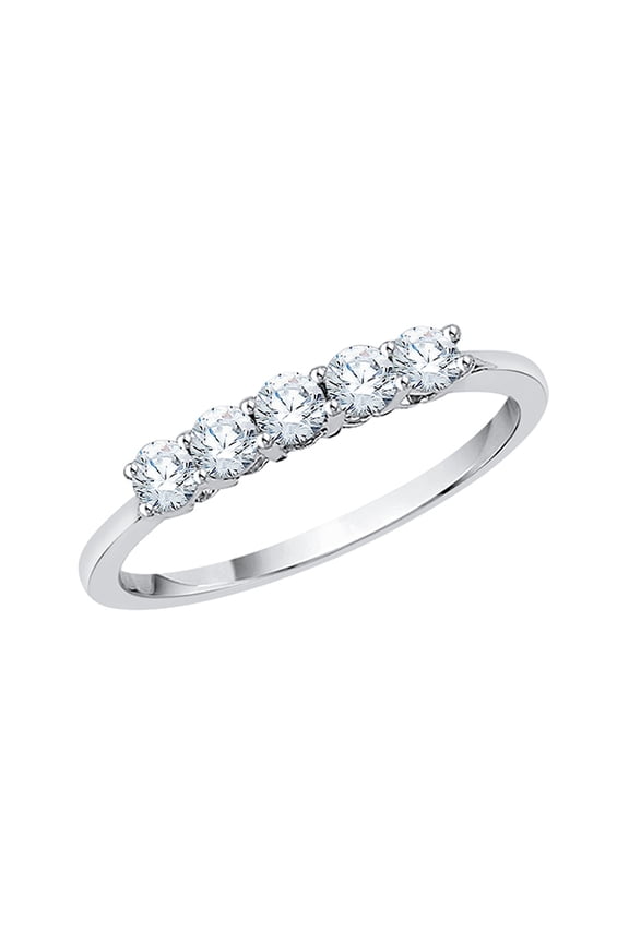 Five Stone Diamond Anniversary Ring in 10K White Gold (1/2 cttw) (I-Color, SI3-I1 Clarity) (Size-5)
