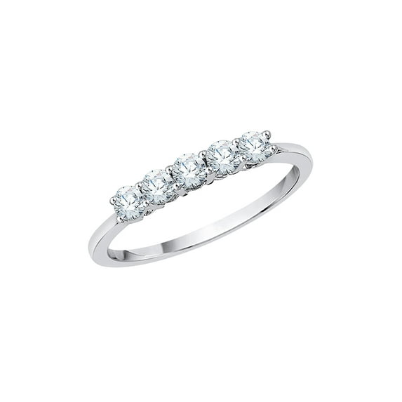 Five Stone Diamond Anniversary Ring in 10K White Gold (1/2 cttw) (I-Color, SI3-I1 Clarity) (Size-6.5)