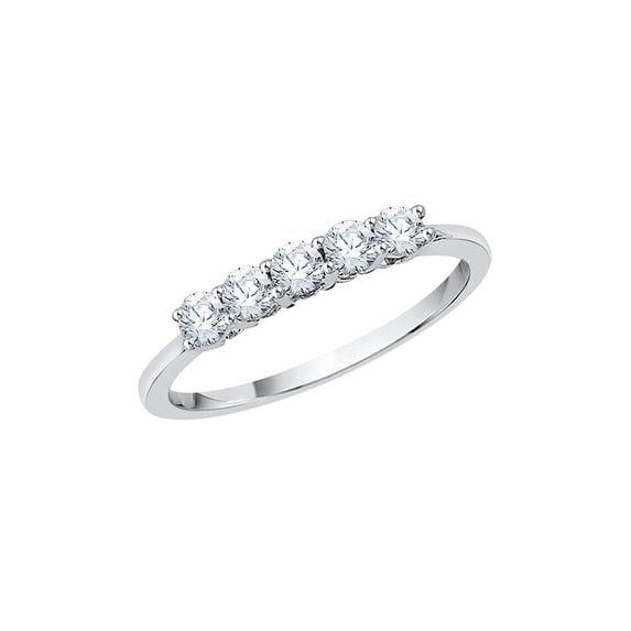 Five Stone Diamond Anniversary Ring in Sterling Silver (1/2 cttw) (I-Color, SI3-I1 Clarity) (Size-6.5)