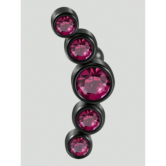 Five-Stone Fuchsia Zirconia Ear Cuff In Black Stainless Steel - Color C