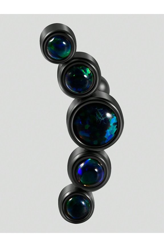 Five-Stone Iridescent Opal Cluster Ear Cuff In Black Stainless Steel - Color K