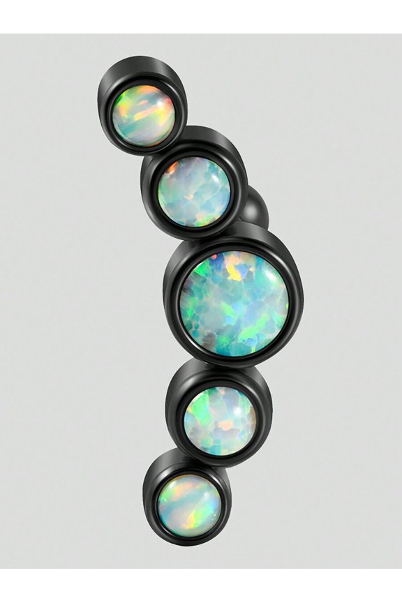 Five-Stone Iridescent Opal Ear Cuff In Black Stainless Steel - Color H