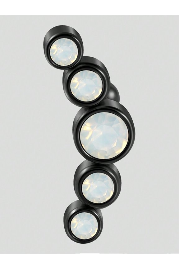 Five-Stone Iridescent White Opal Ear Cuff In Black Stainless Steel - Color B
