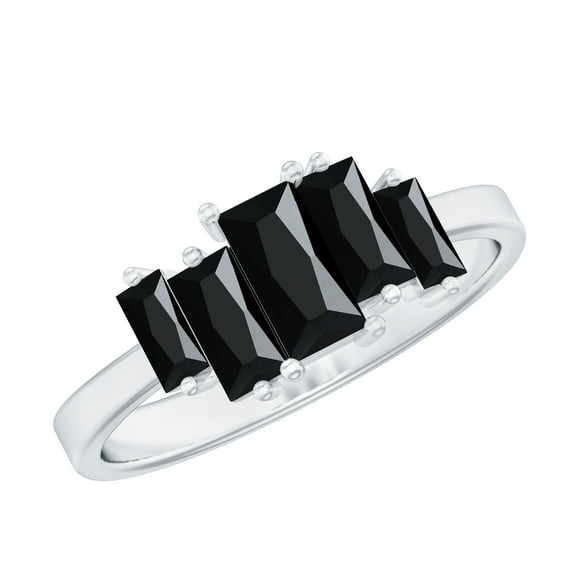 Rosec Jewels Five Stone Ring - Baguette Shape Black Onyx Uneven Ring (1 CT, AAA Grade), 10K White Gold, US 4.00