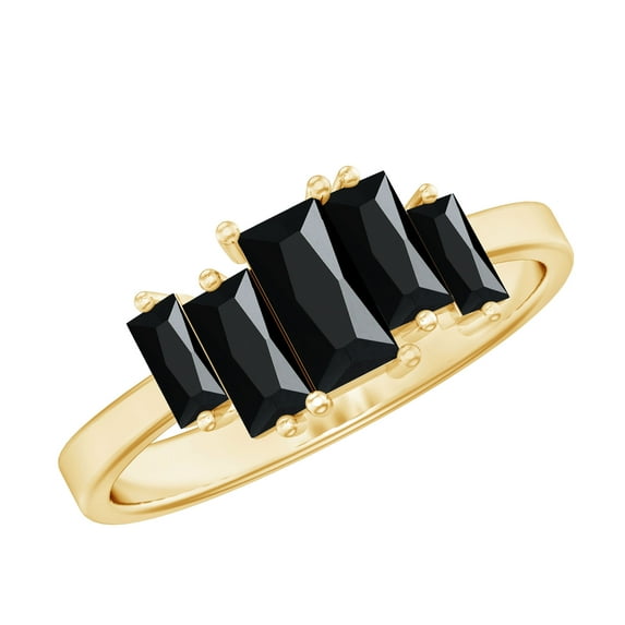Rosec Jewels Five Stone Ring - Baguette Shape Black Onyx Uneven Ring (1 CT, AAA Grade), 10K Yellow Gold, US 13.00