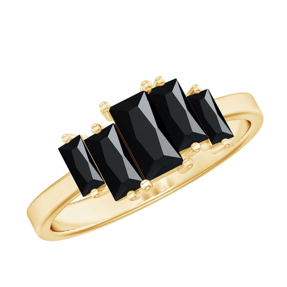 Rosec Jewels Five Stone Ring - Baguette Shape Black Onyx Uneven Ring (1 CT, AAA Grade), 14K Yellow Gold, US 3.50