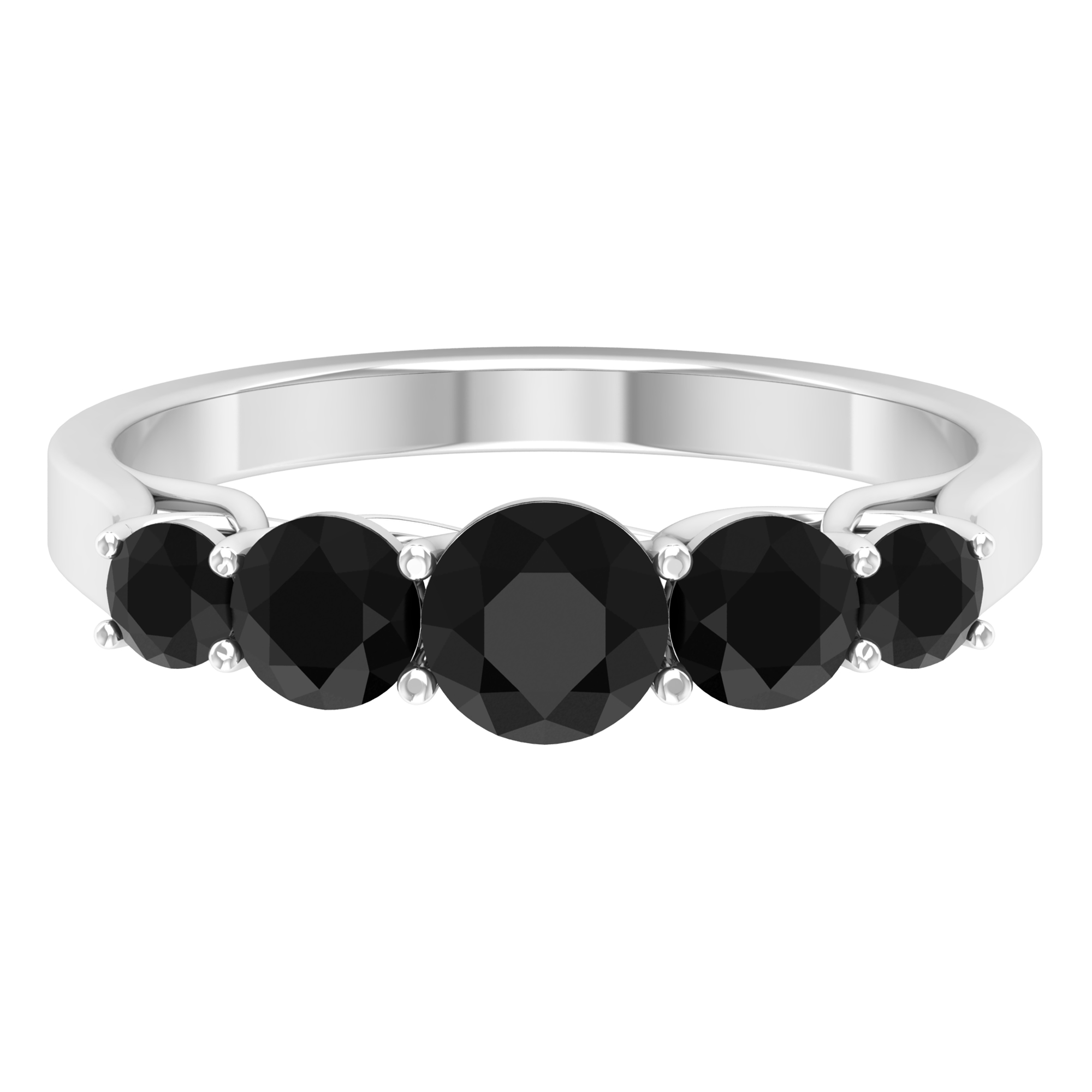 Five Stone Ring Black Onyx Ring in Graduated Style (AAA Grade), 10K