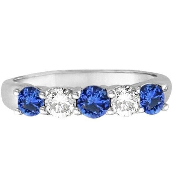 Five Stone Sapphire CZ Diamond Ring Anniversary Band 925 Sterling Silver Gemstone Jewelry For Women Gift