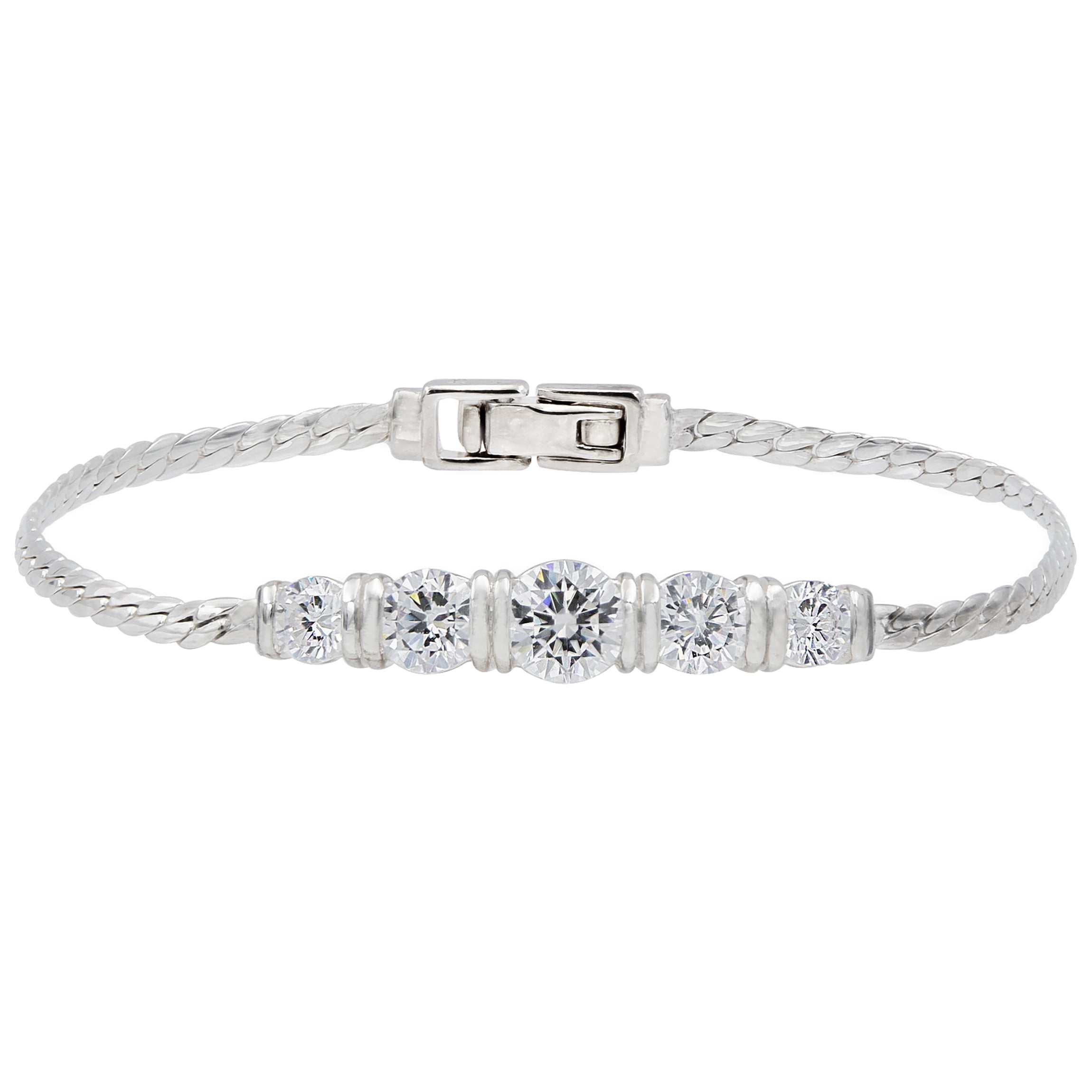 Five Stone Sparkling Rhinestone Sterling Silver Bracelet - Walmart.com
