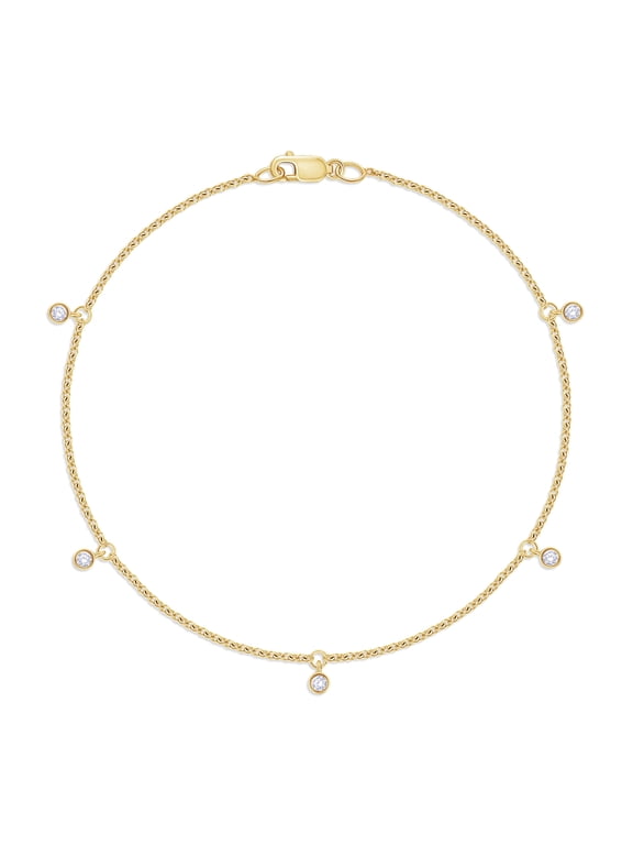 Five Stone Station Link Bracelet for Women | 2MM Round Lab Grown Diamond Bezel Set Dangling Solitaire Bracelet | 18K Yellow Gold Vermeil (0.18Ctw)-8.00 Inch