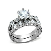 LA NY JEWELRY Five Stone Type 8x8mm Round CZ Stainless Steel Womens Engagement 2 Rings Set - Size 7