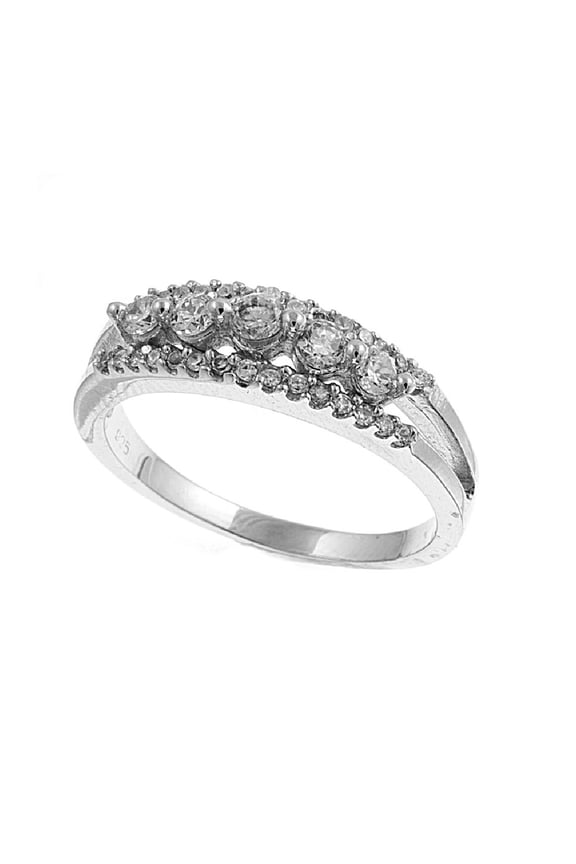Five Stones Designer Cubic Zirconia Ring Sterling Silver 925 Size 5