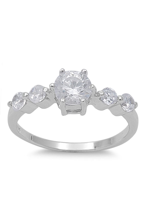 Five-Stones Round Center Cubic Zirconia Ring Sterling Silver 925