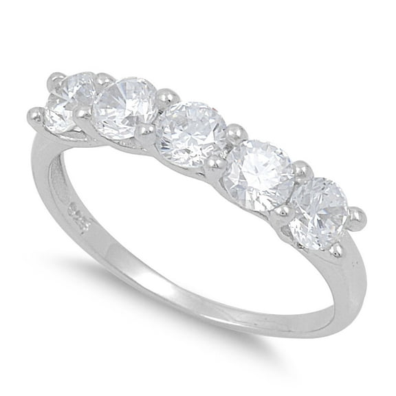 Five Stones Round Cubic Zirconia Ring Sterling Silver 925