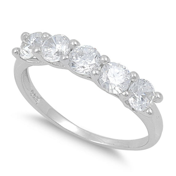 Five Stones Round Cubic Zirconia Ring Sterling Silver 925