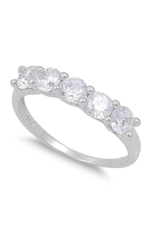 Five Stones Round Cubic Zirconia Ring Sterling Silver 925